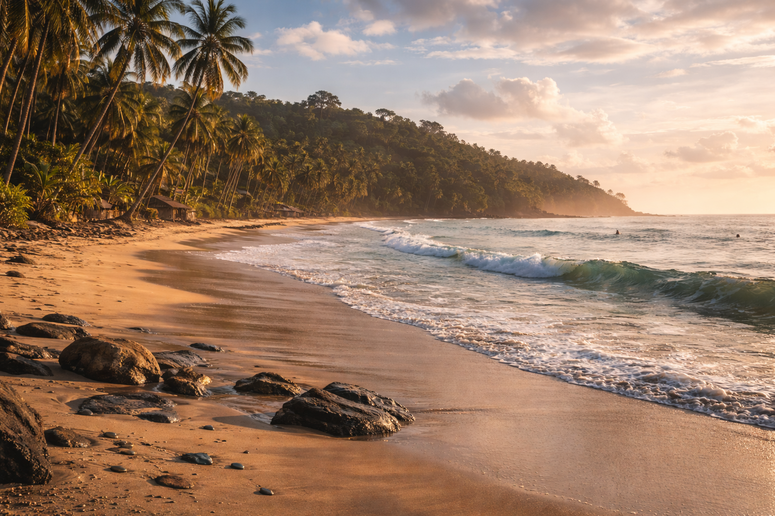 Robertsporto pakrantė su vandenynu, bangomis ir palmėmis Liberijoje