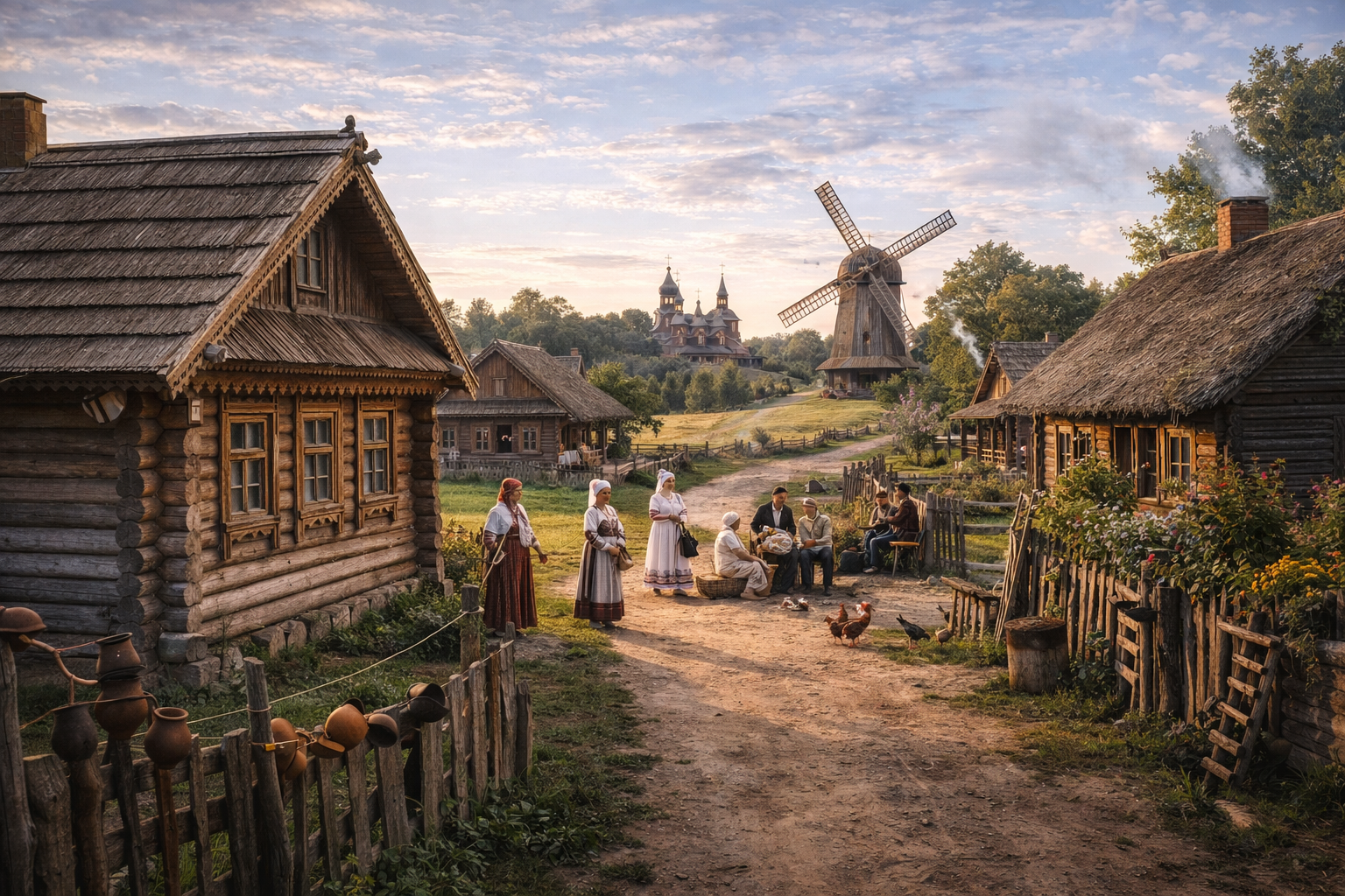 木造家屋、工芸、ベラルーシの伝統的な雰囲気があるドゥドゥトキ民族誌複合施設