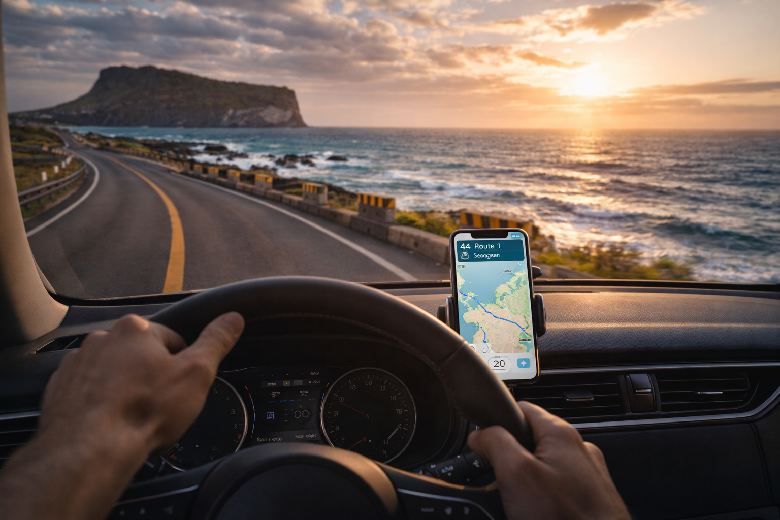 Podróż wzdłuż wybrzeża Jeju z widokiem na ocean