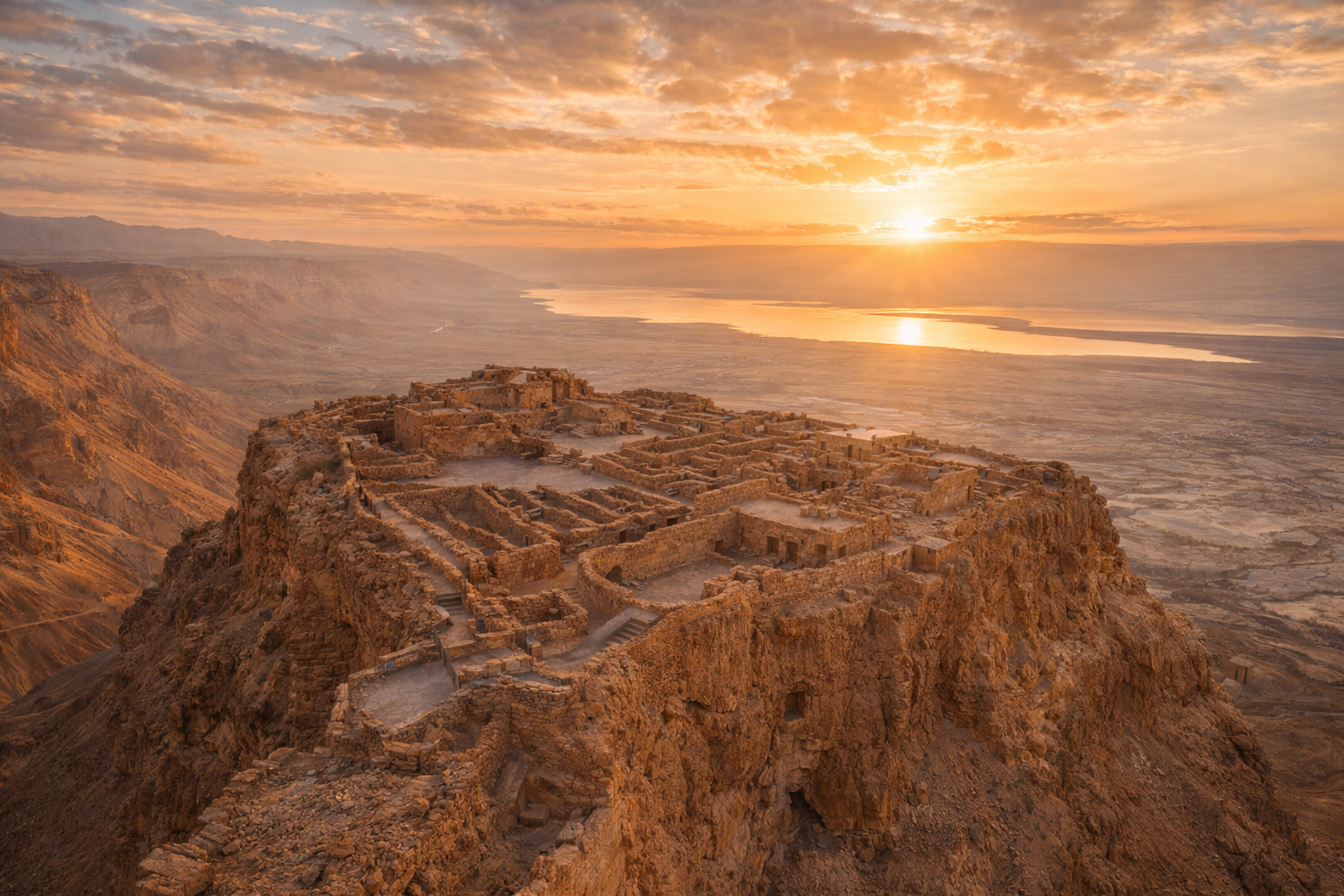 Masada fortress on top of a desert cliff