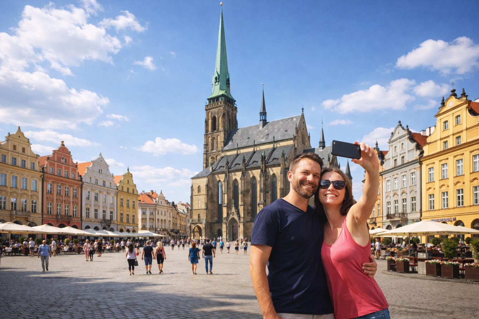 Il centro storico della città di Plzeň.