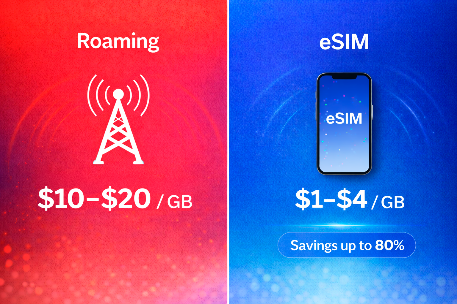 Roaming vs eSIM mobile data price comparison infographic