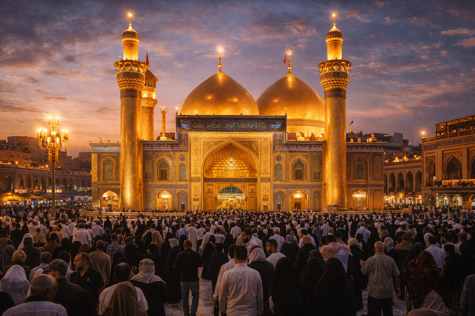 Santuarios de Nayaf con cúpulas doradas y arquitectura religiosa en Irak