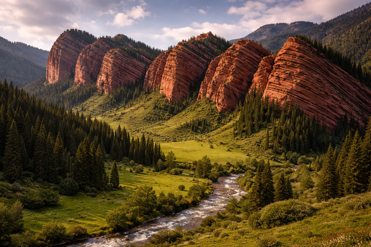 הסלעים האדומים של ג'טי-אוגוז בעמק ירוק