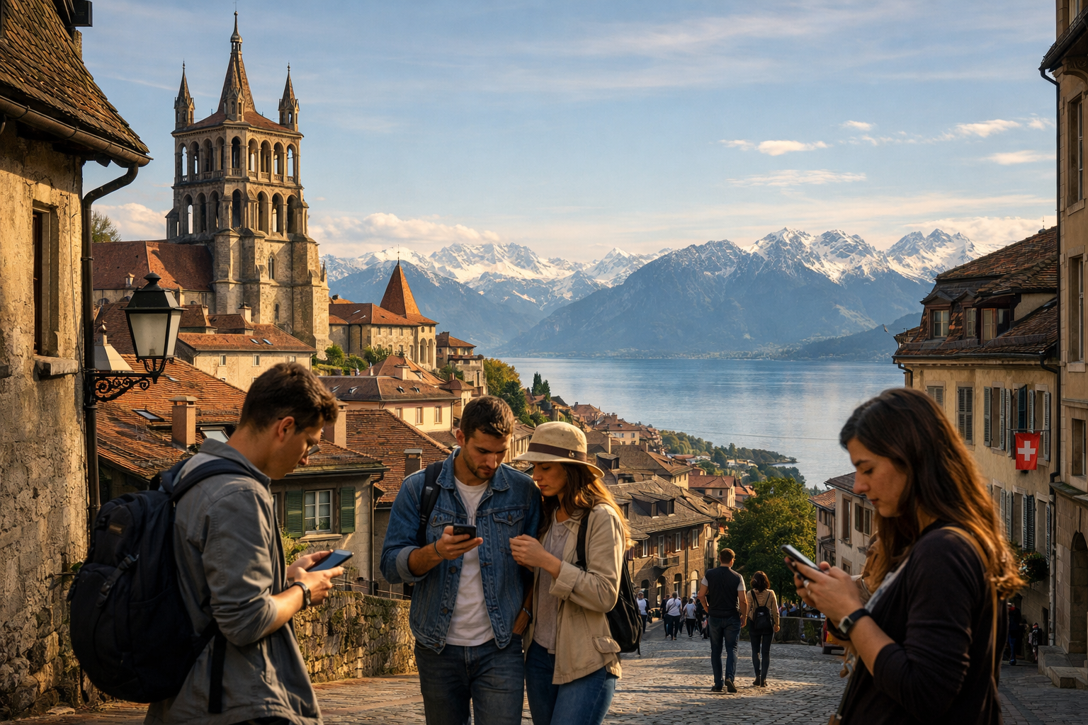 Miasto Lozanna nad brzegiem Jeziora Genewskiego