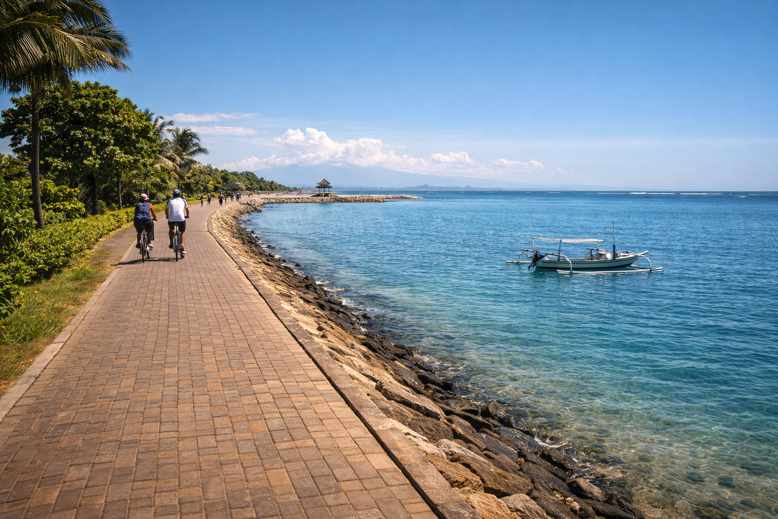 Sanur Beach and the promenade in morning light