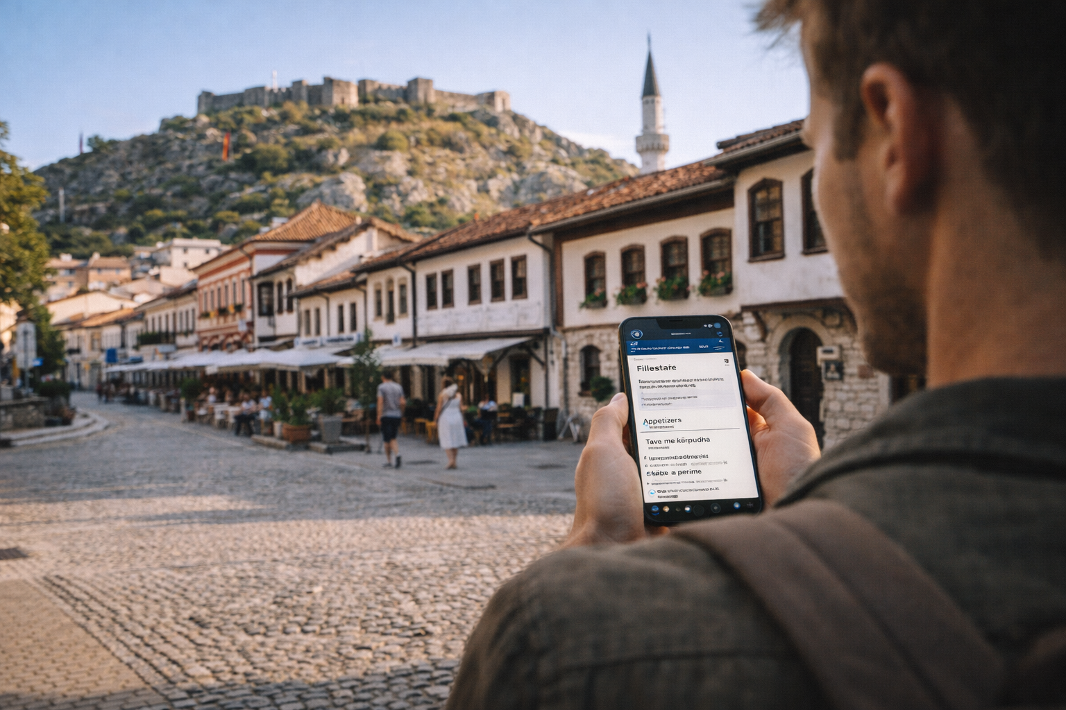 A mosque and historic architecture in an Albanian town