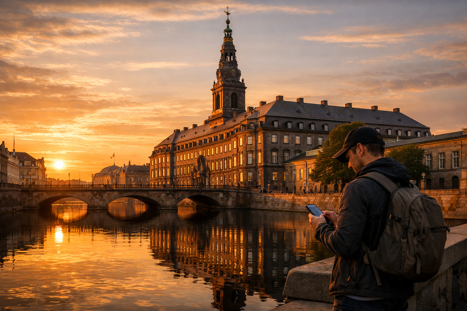 Christiansborg Palace and a tourist using an eSIM