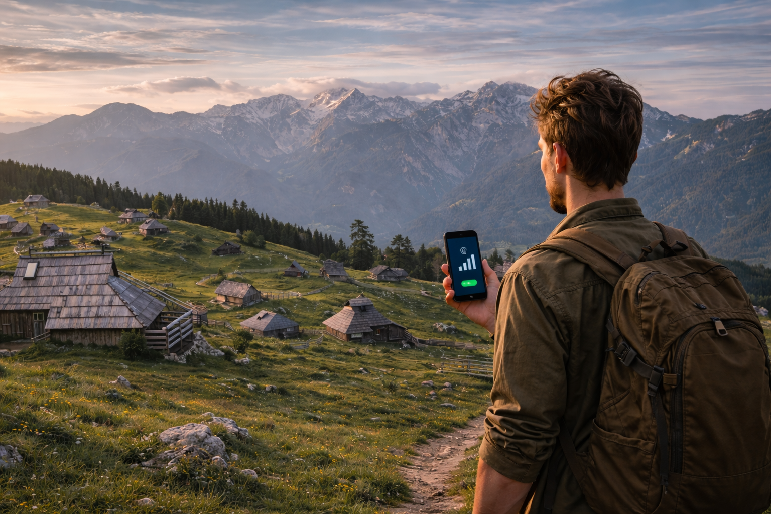 וליקה פלאנינה בסלובניה עם בתי רועים וטיול עם סמארטפון עם eSIM פעילה