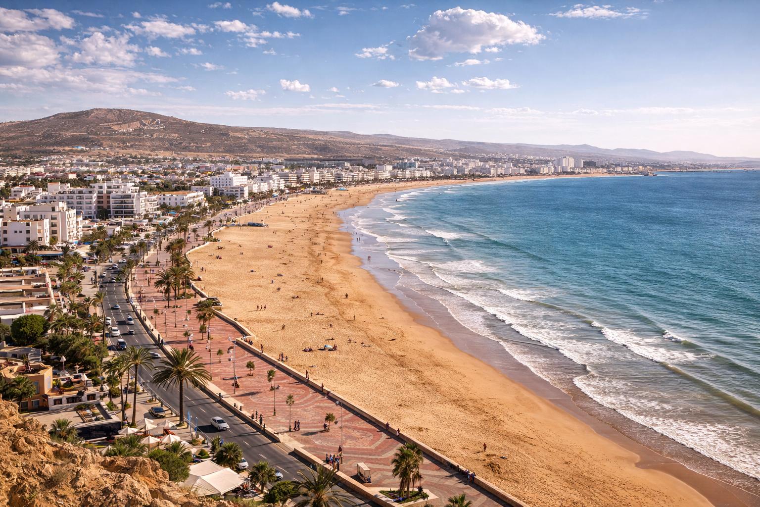 The beach and seaside promenade in Agadir.