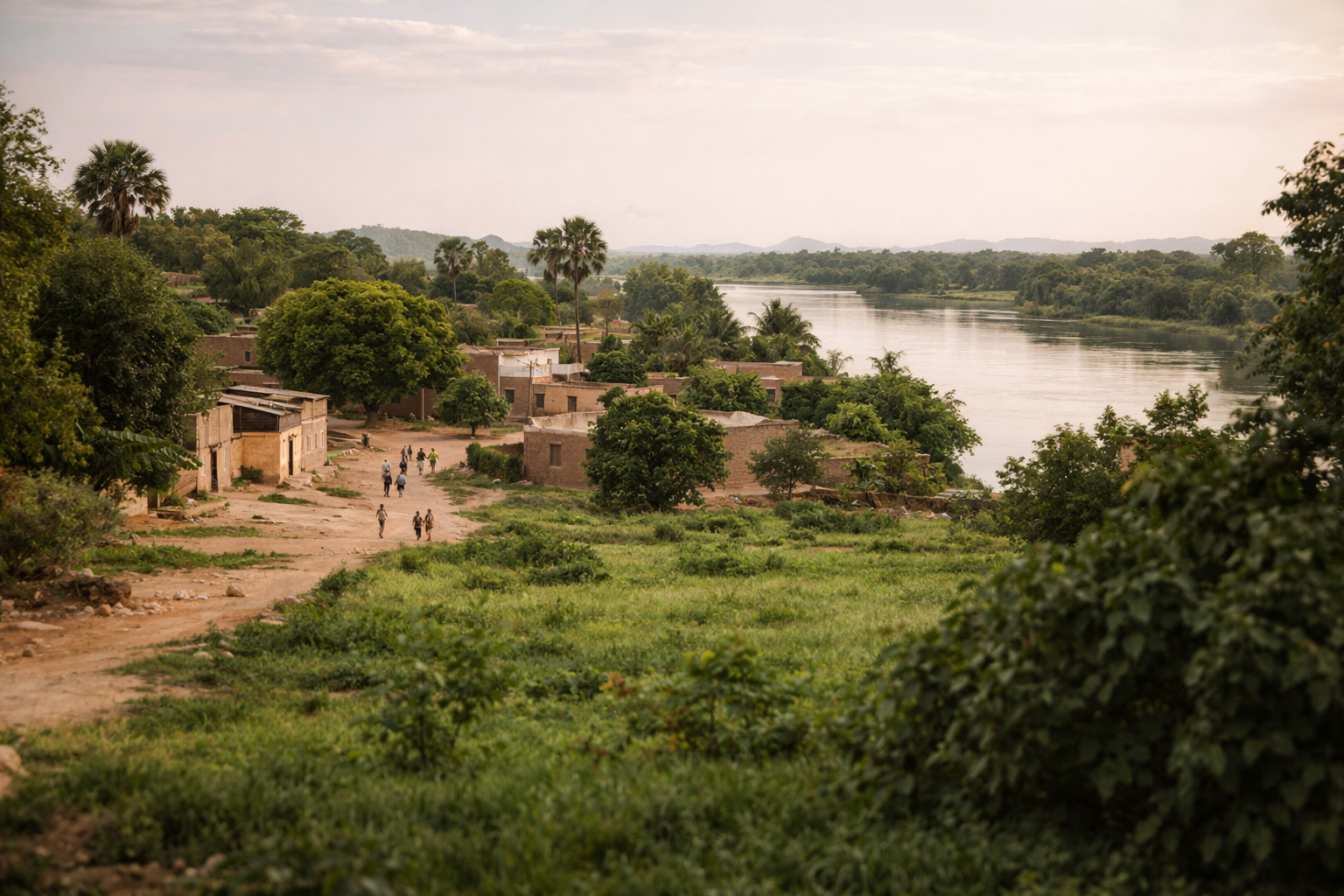 העיר בונגור עם נוף ירוק ותושבים מקומיים ברקע