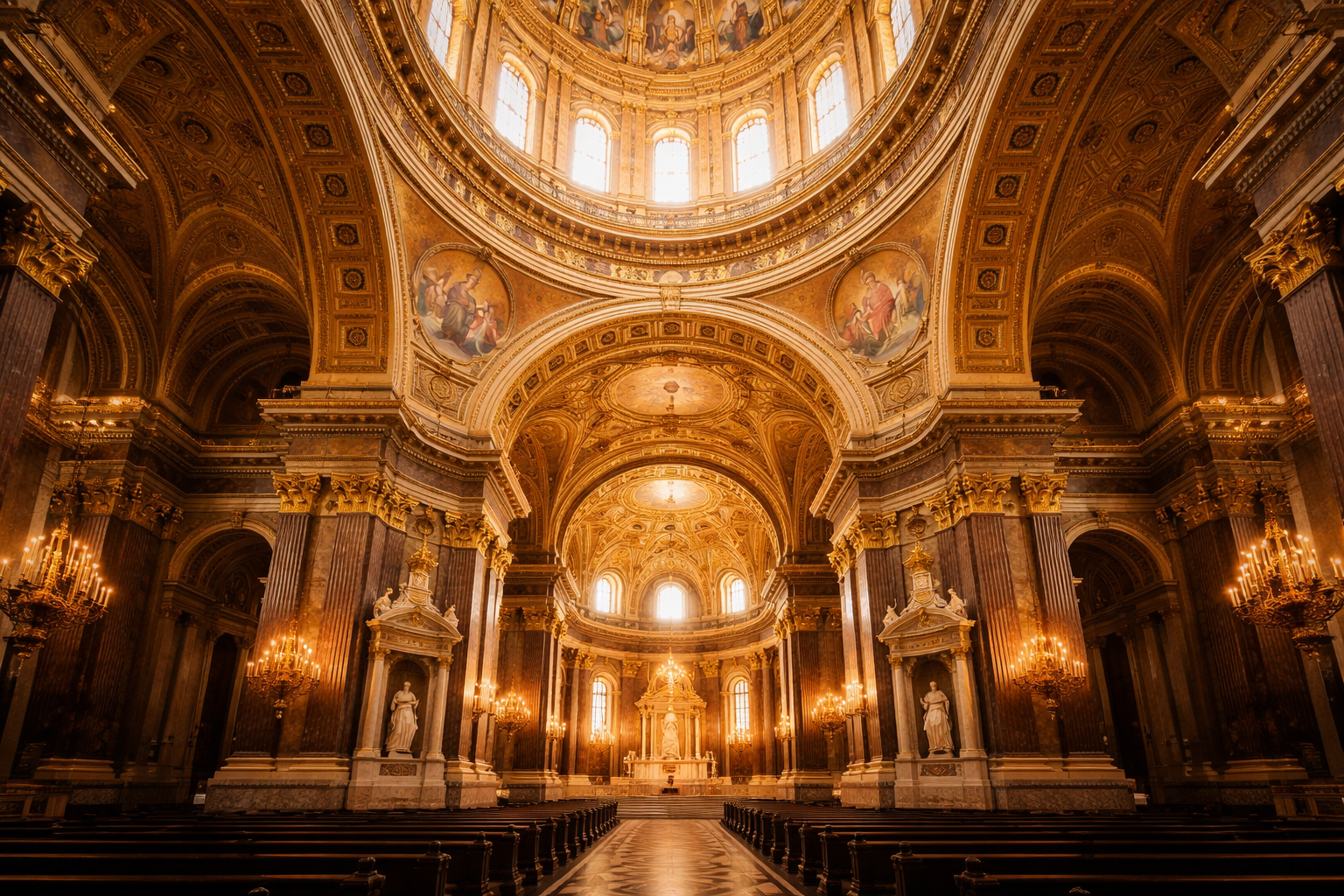 הפנים של בזיליקת סנט אישטוואן עם הכיפה והפרטים האדריכליים
