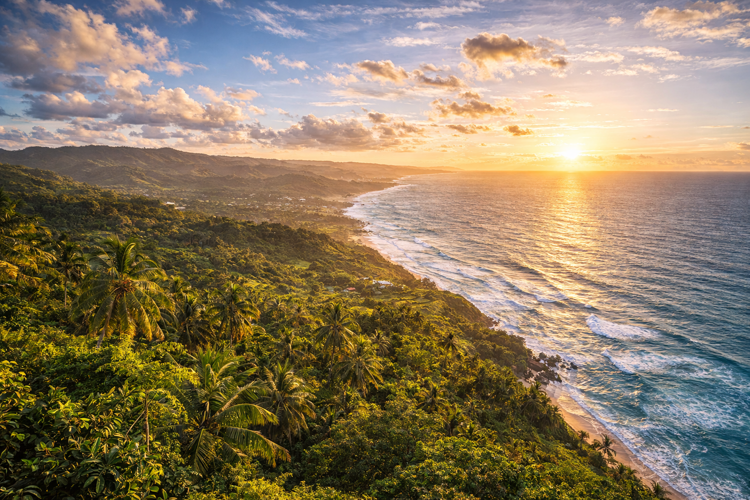 Vista panoramica della costa orientale di Barbados da Cherry Tree Hill