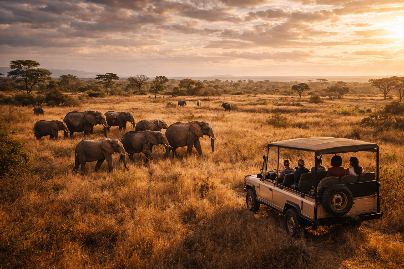 Savanna and elephants in Kissama National Park