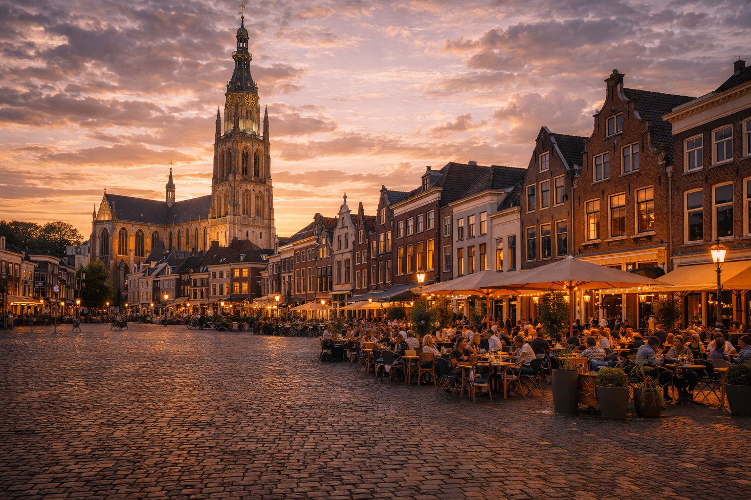 Breda’s central square with the Grote Kerk church