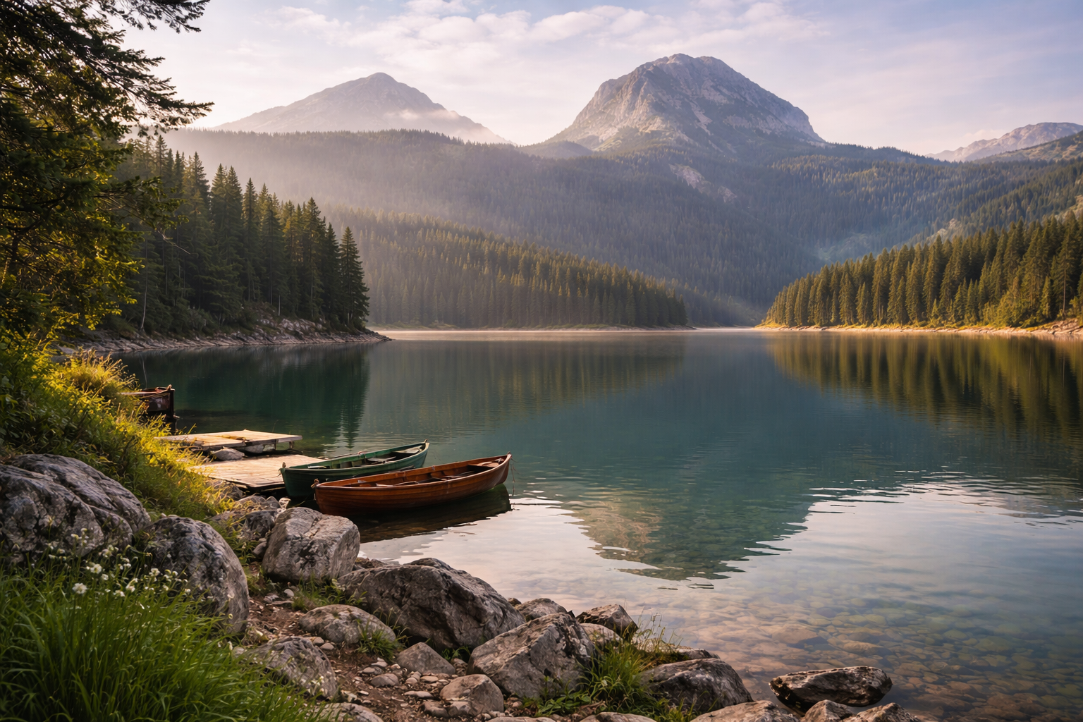 Black Lake among pine forests
