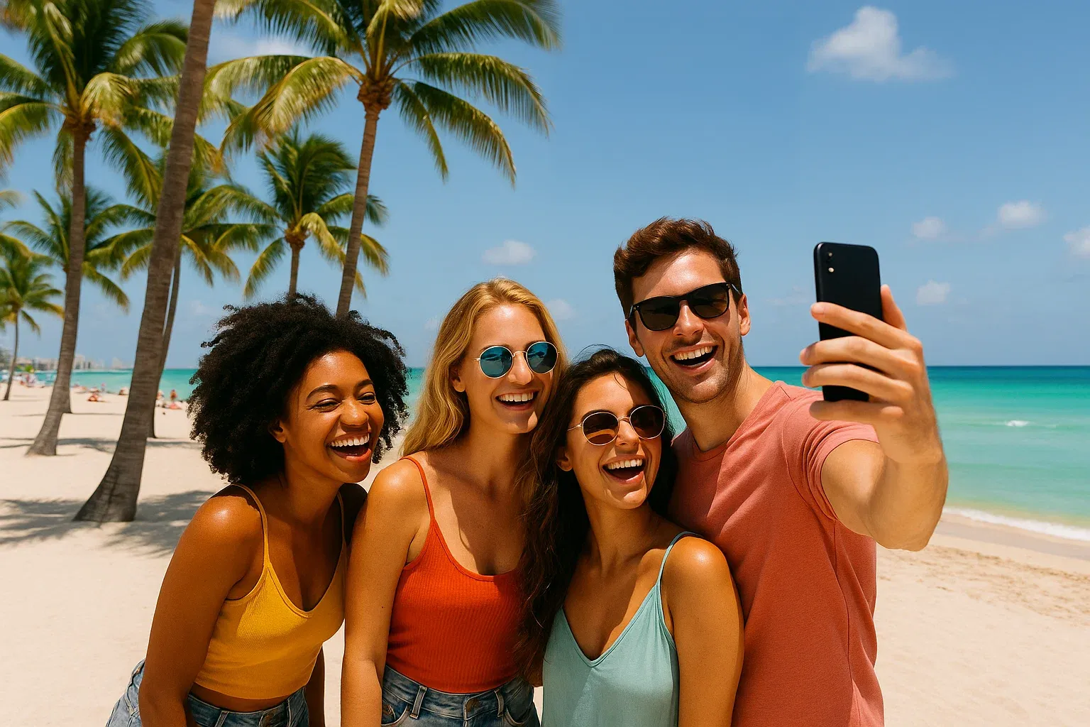 Friends at Miami Beach using eSIM