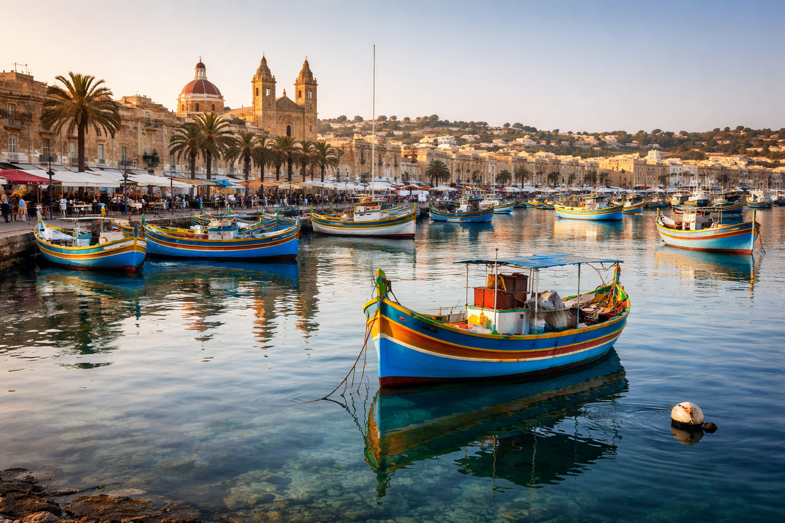 Kampung nelayan Marsaxlokk dengan bot-bot