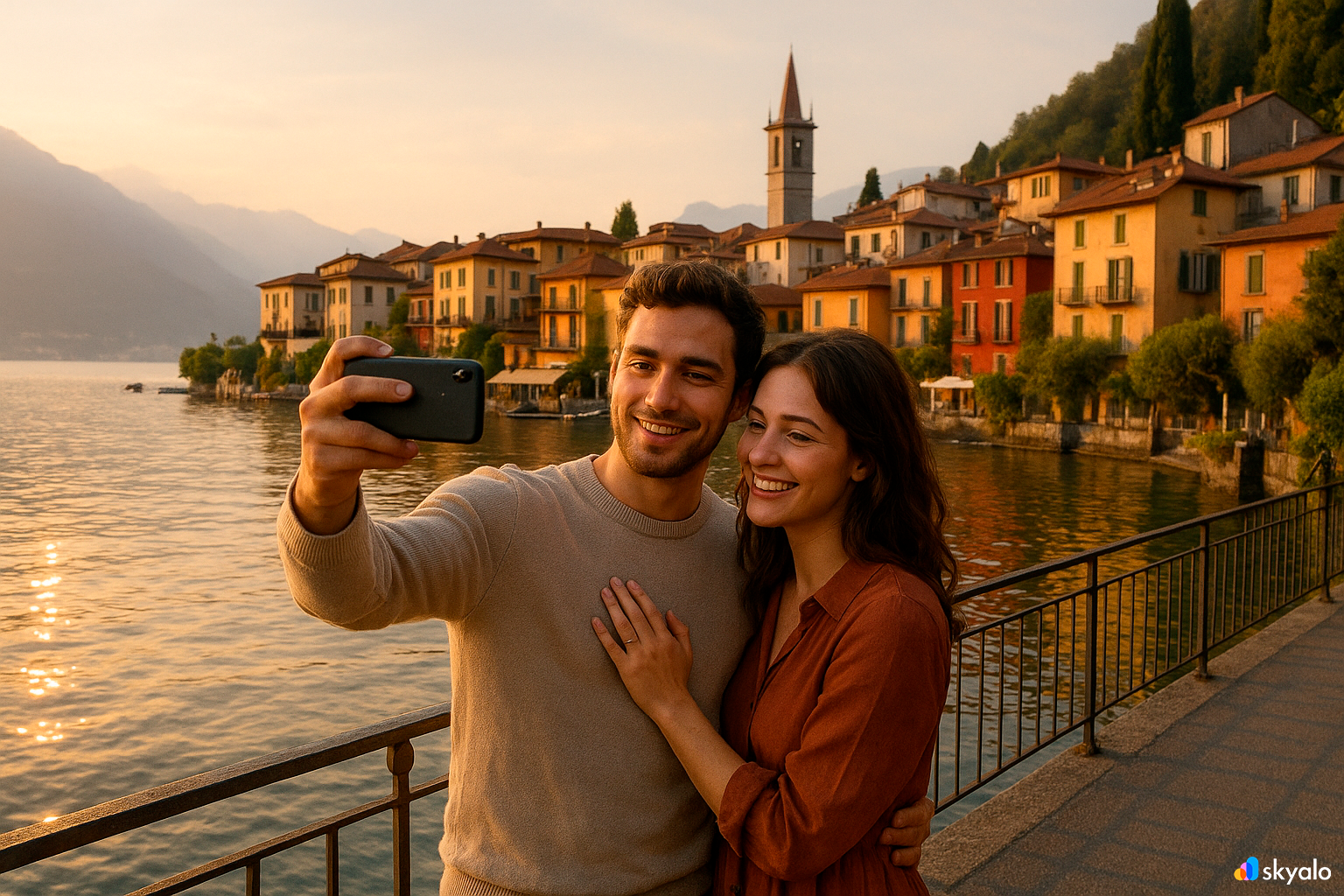 A happy couple — selfie on Varenna’s lakeside promenade