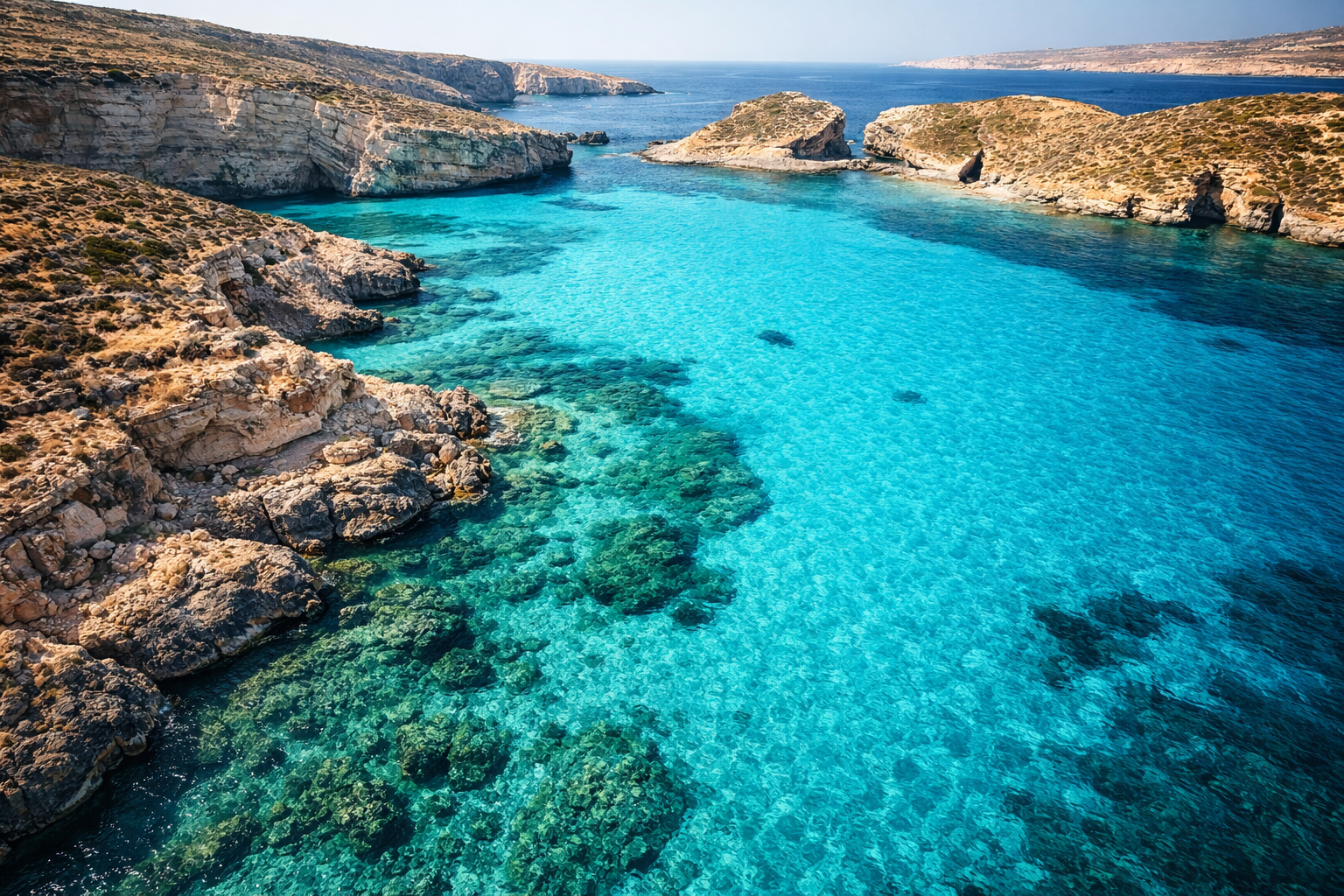 Blue Lagoon di Malta dengan air biru kehijauan