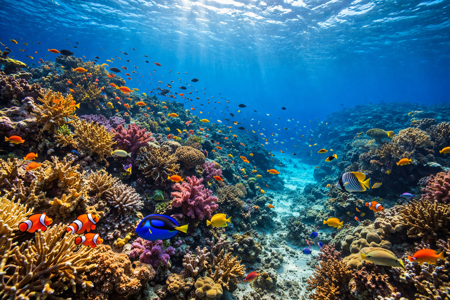 Beqa Lagoon s korálovými útesy, průzračnou vodou a potápěči mezi mořským životem