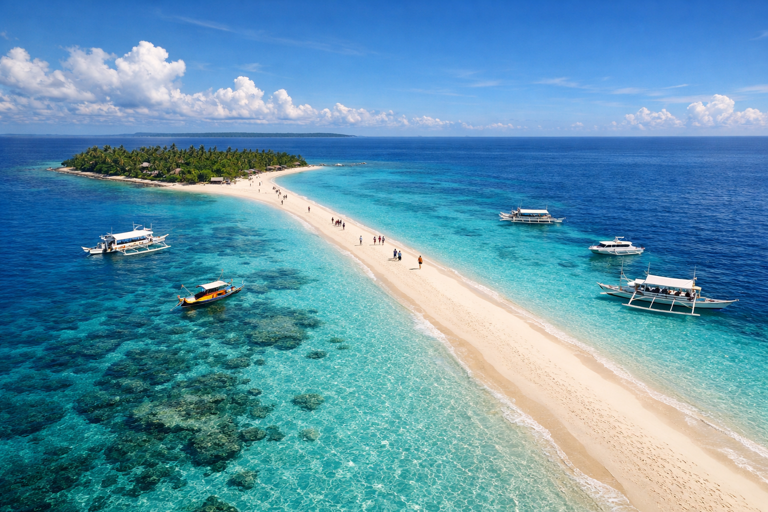 Kalanggaman Island with a long sandbar amid the Philippines’ turquoise sea.