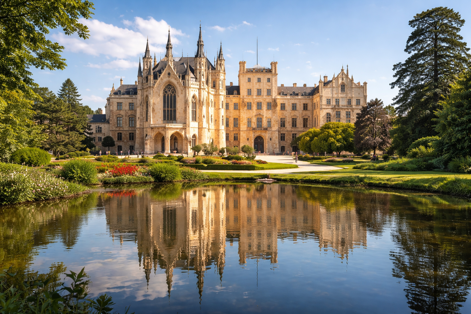 Il Castello di Lednice e il parco che lo circonda.
