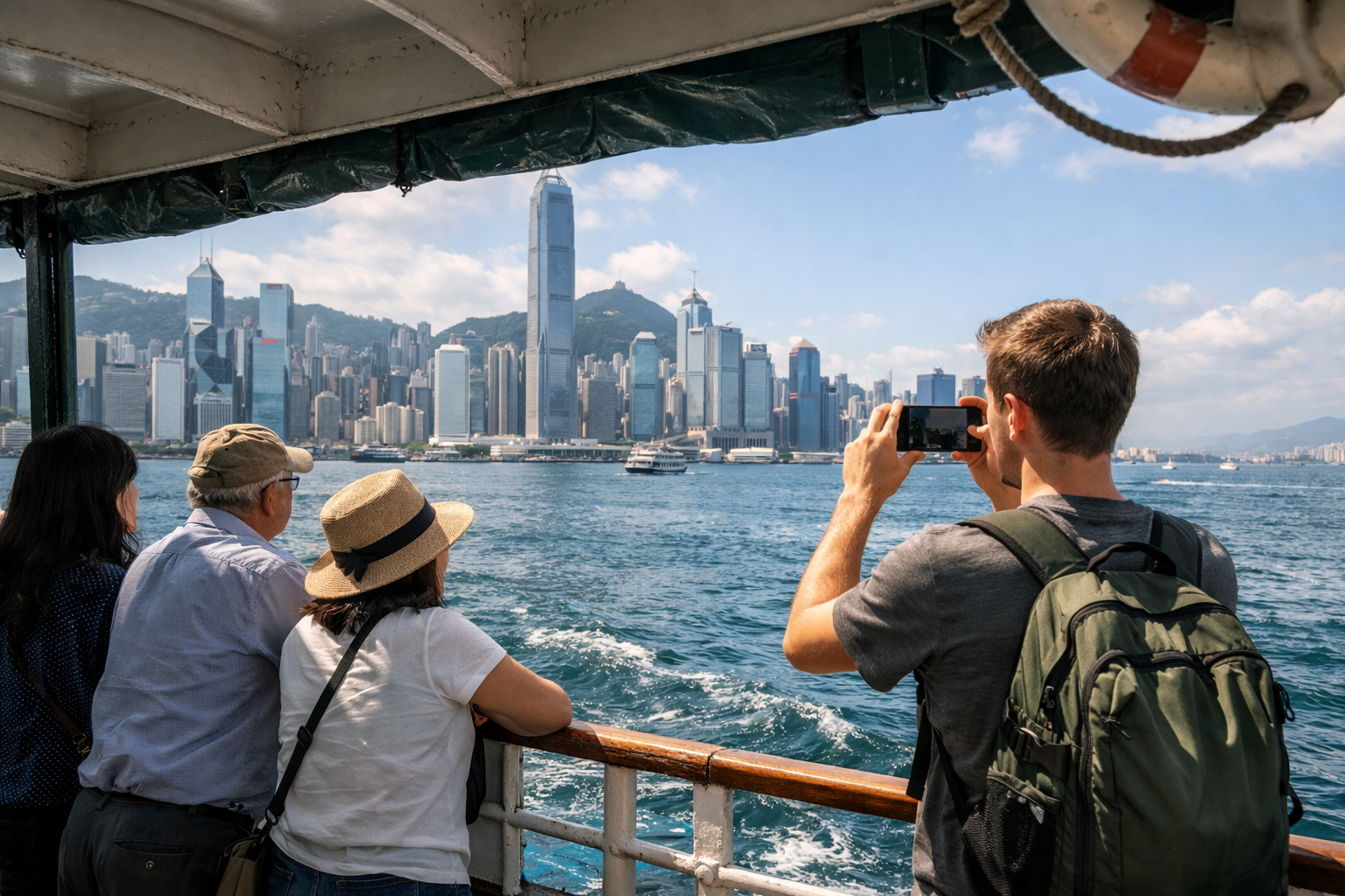 The Star Ferry crosses Victoria Harbour.