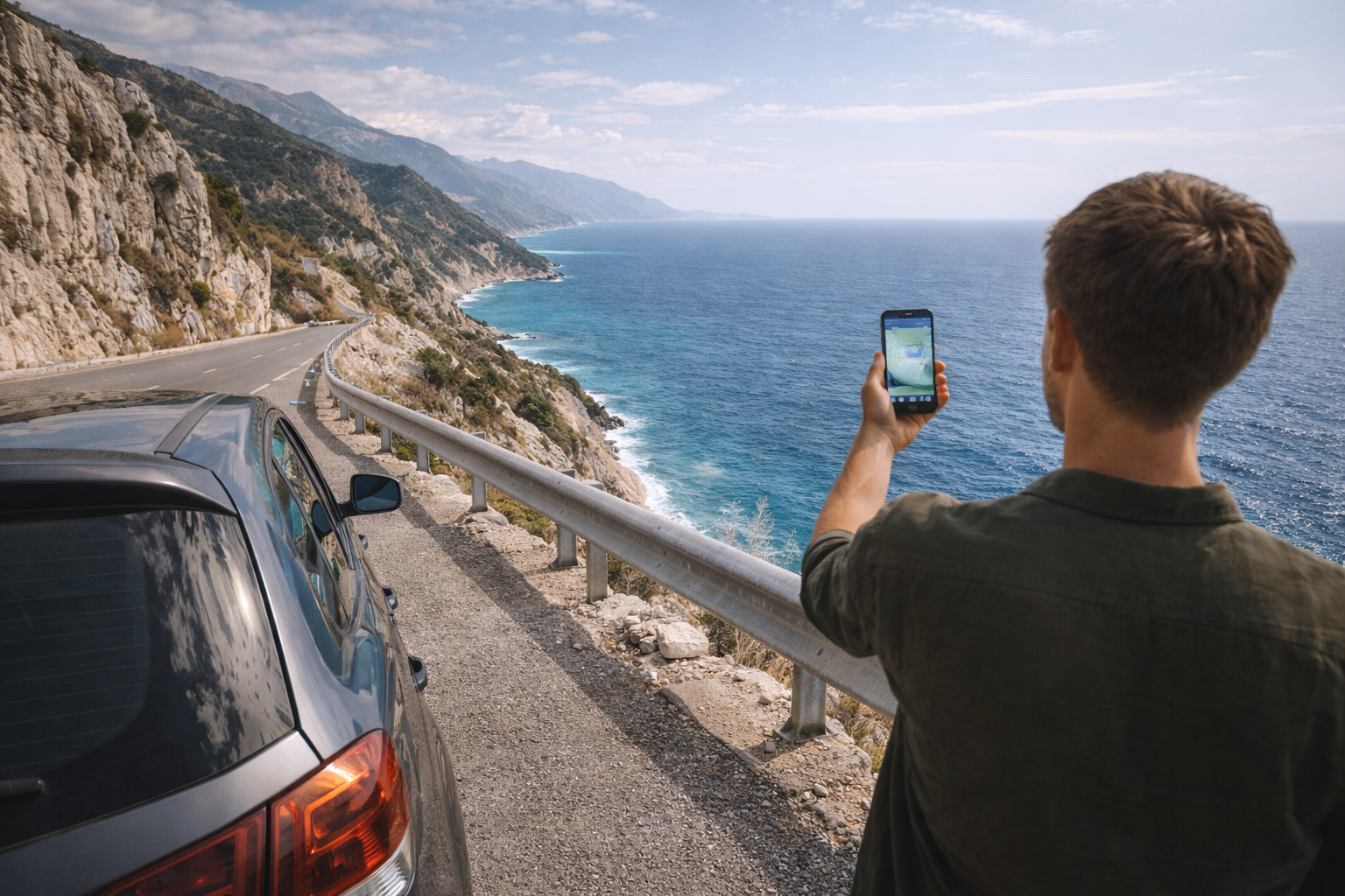 The coastal road along the Ionian Sea in Albania