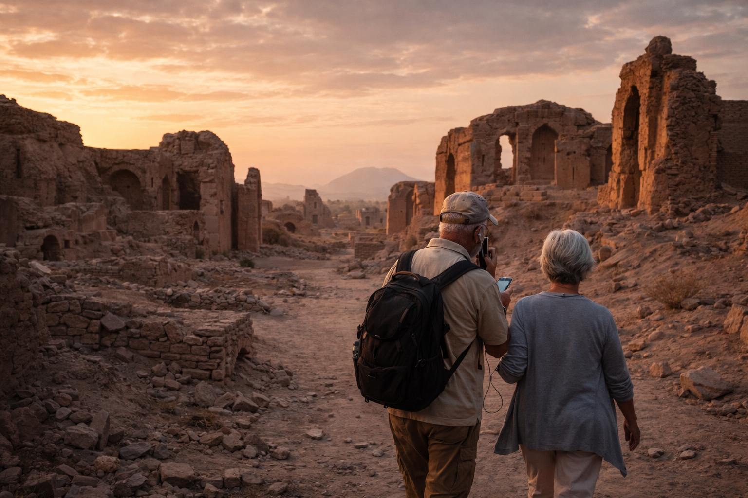 Balkh ruins and tourists with a smartphone