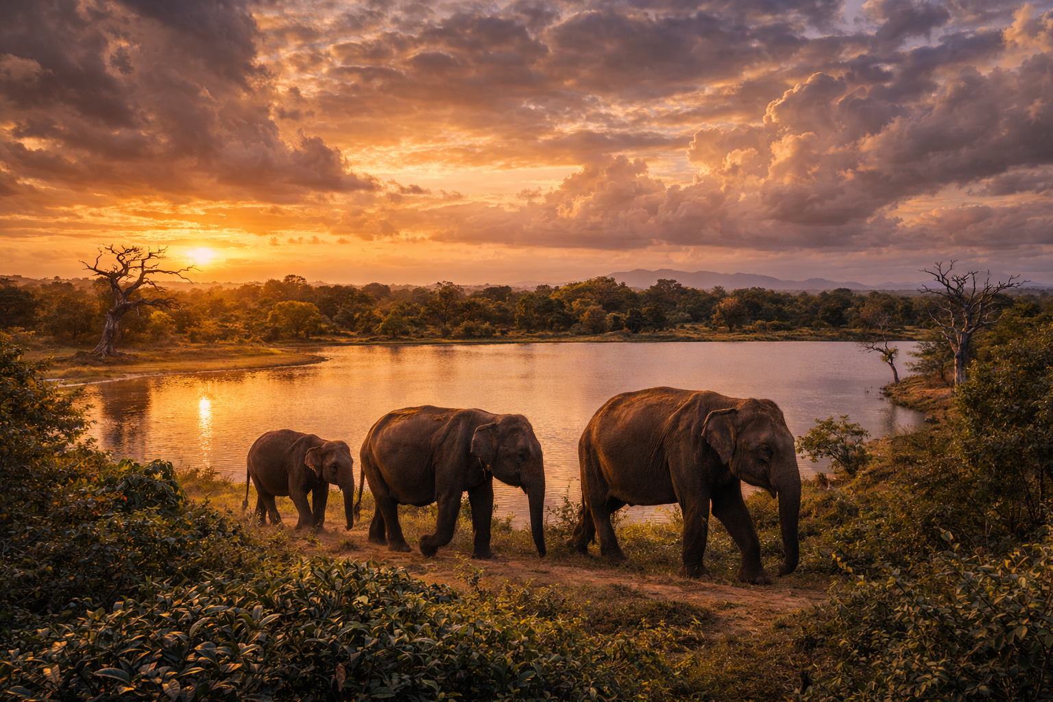 Elephants in Yala National Park among Sri Lanka’s savannas and lagoons.