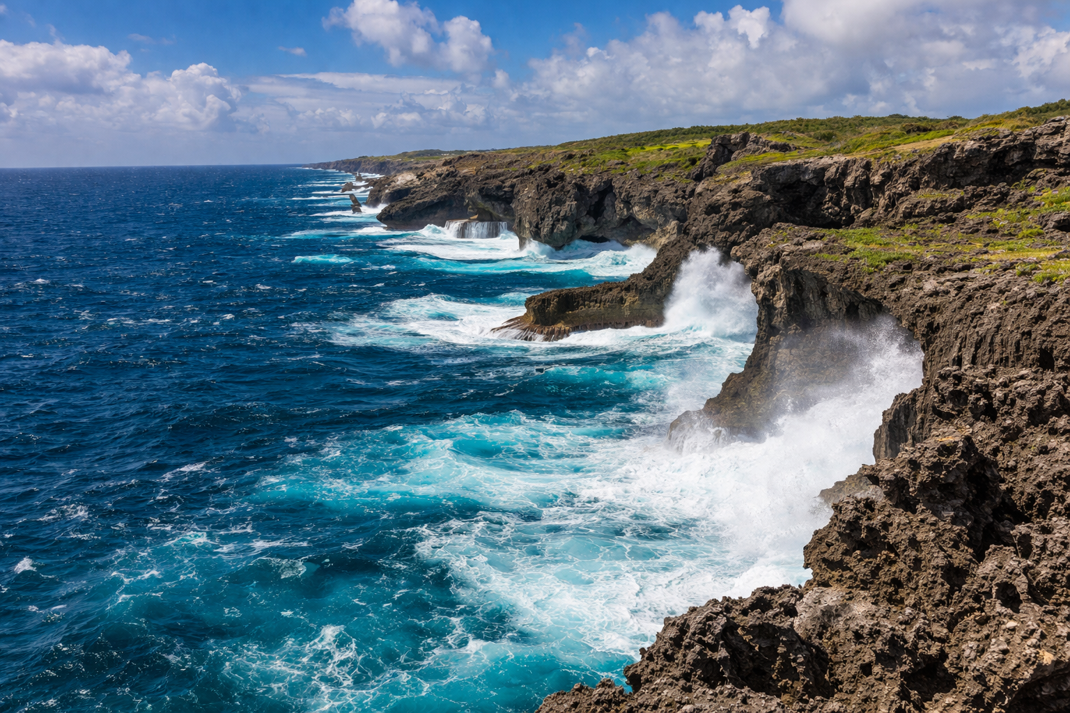 Gris Gris Cape in Mauritius with powerful waves, rocks, and the open ocean