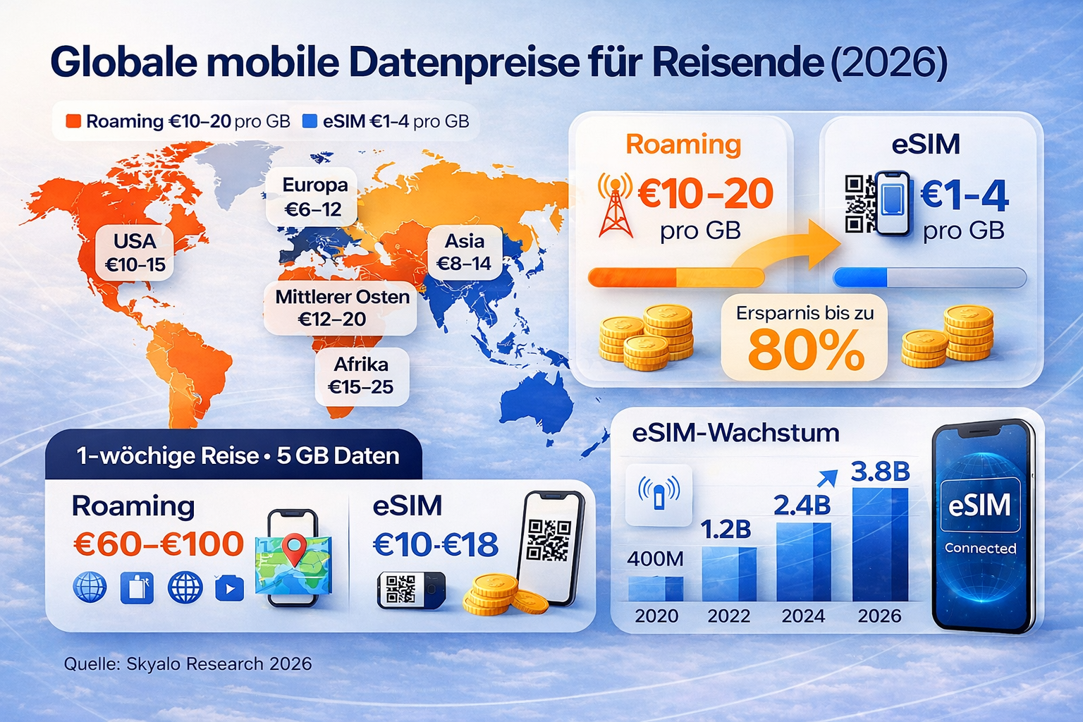Infografik: Globaler Vergleich der Preise für mobile Daten – Roaming vs. eSIM 2026