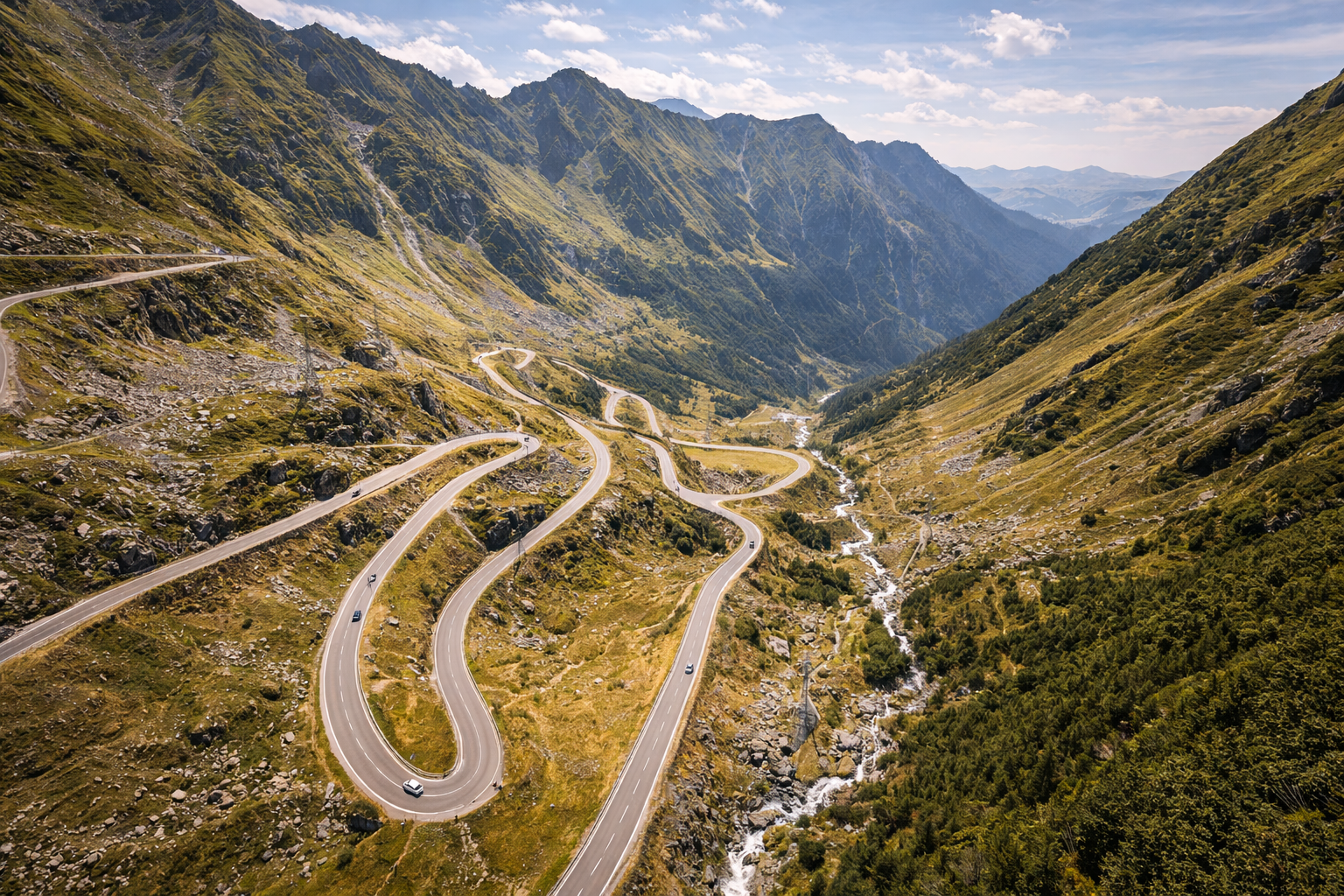 The Transfăgărășan Road in the Carpathian Mountains.