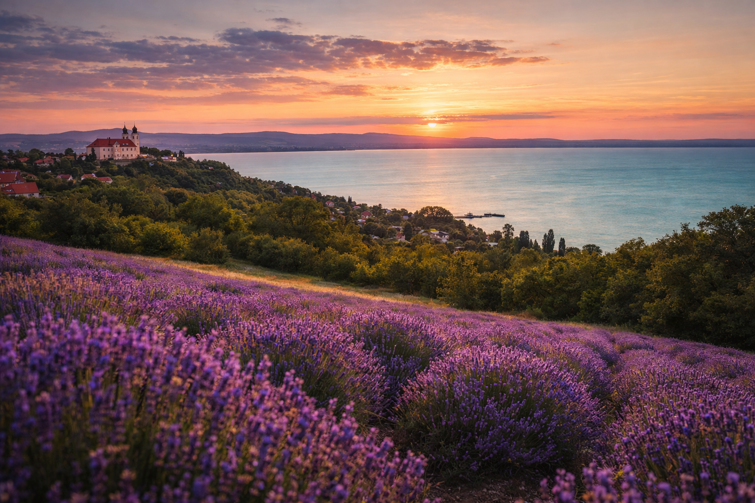 שדות הלבנדר של טיהאני עם נוף פנורמי לאגם בלטון