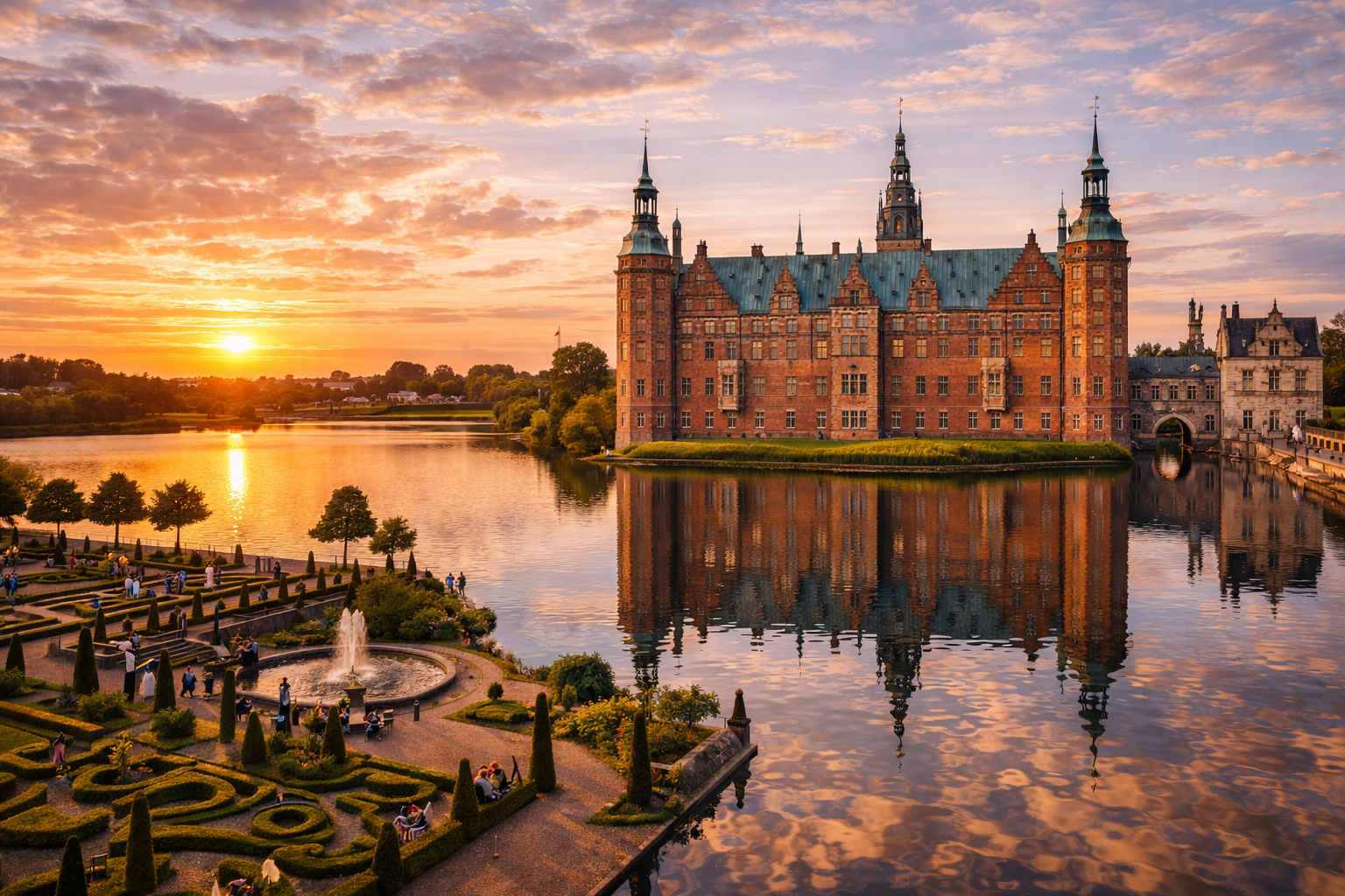 Frederiksborg Castle on a lake in Denmark