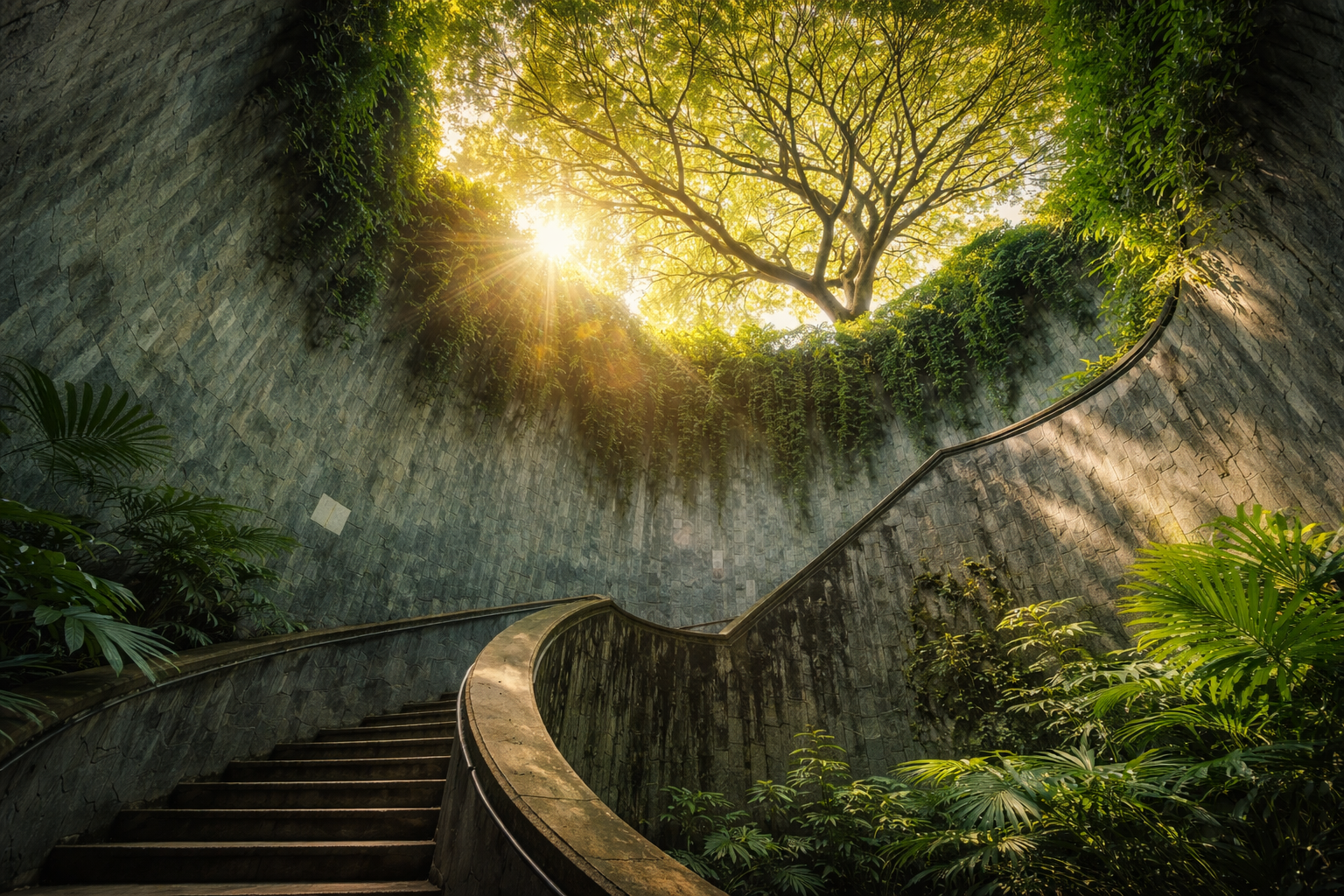 A spiral staircase in Fort Canning Park.