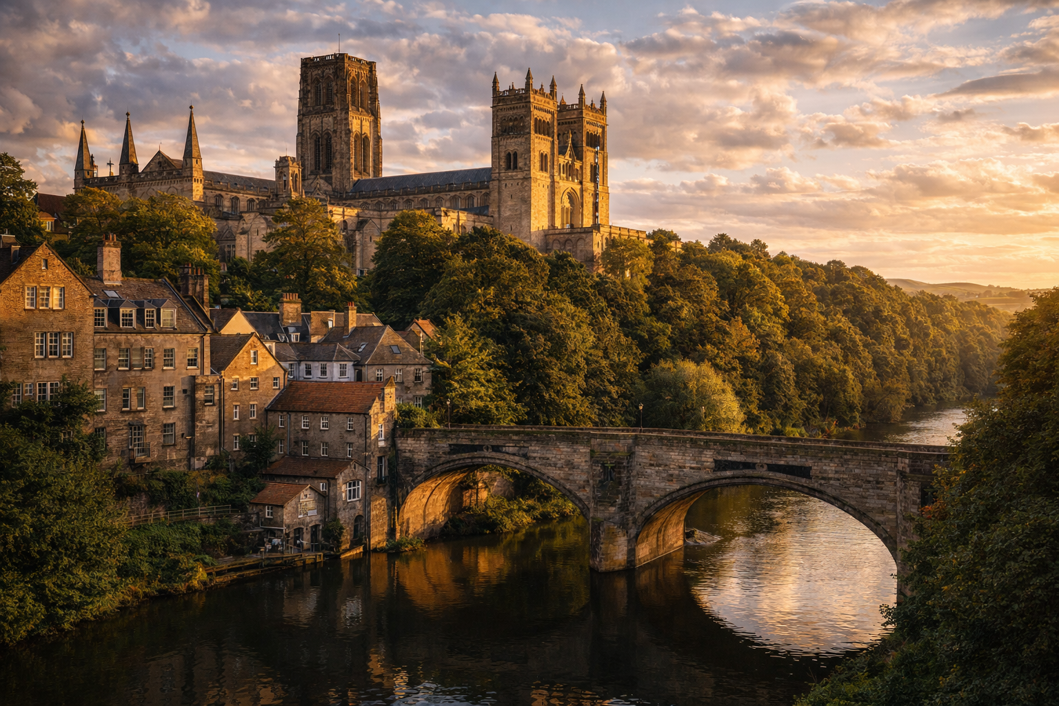 Durham Cathedral on a hill above the River Wear
