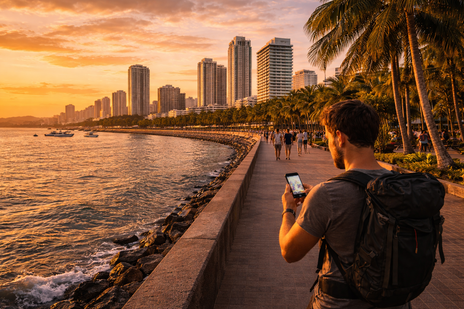 Cebu City with modern buildings and the Philippine coastline.