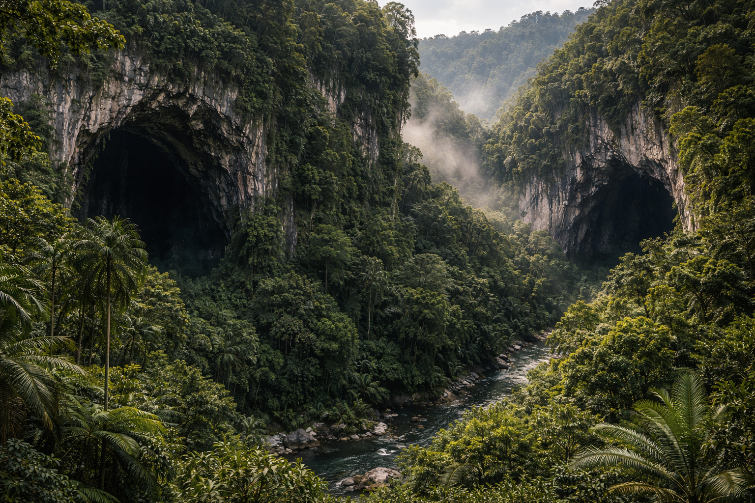 Национальный парк Мулу с огромными пещерами, джунглями и природными ландшафтами Борнео