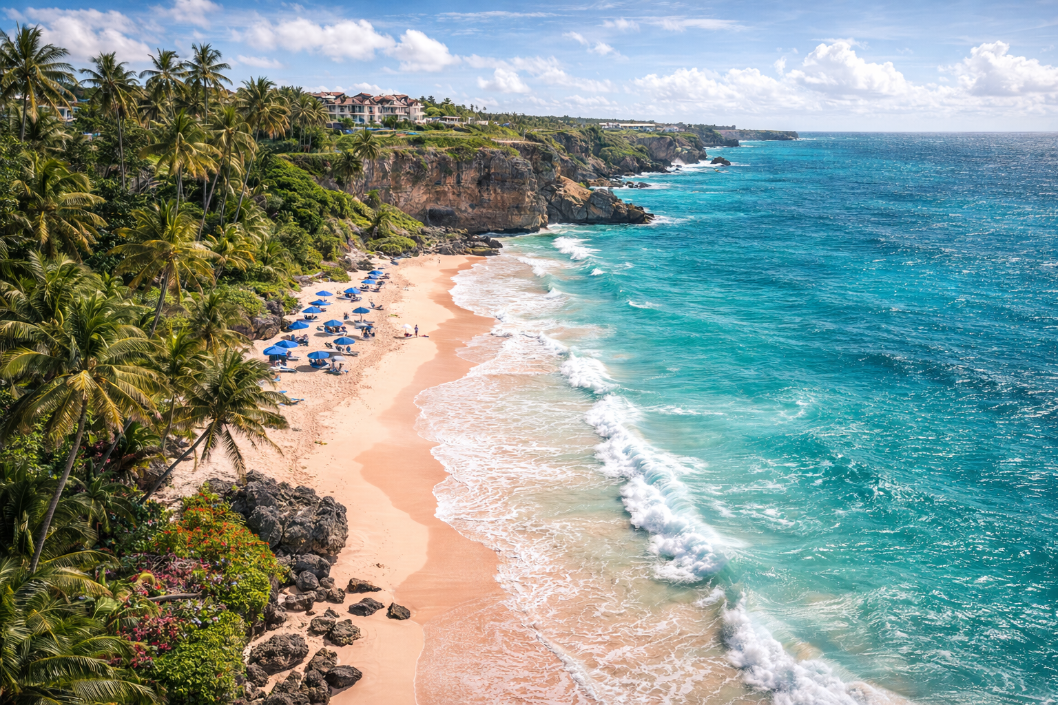 Sabbia rosa e onde turchesi sulla spiaggia di Crane, Barbados
