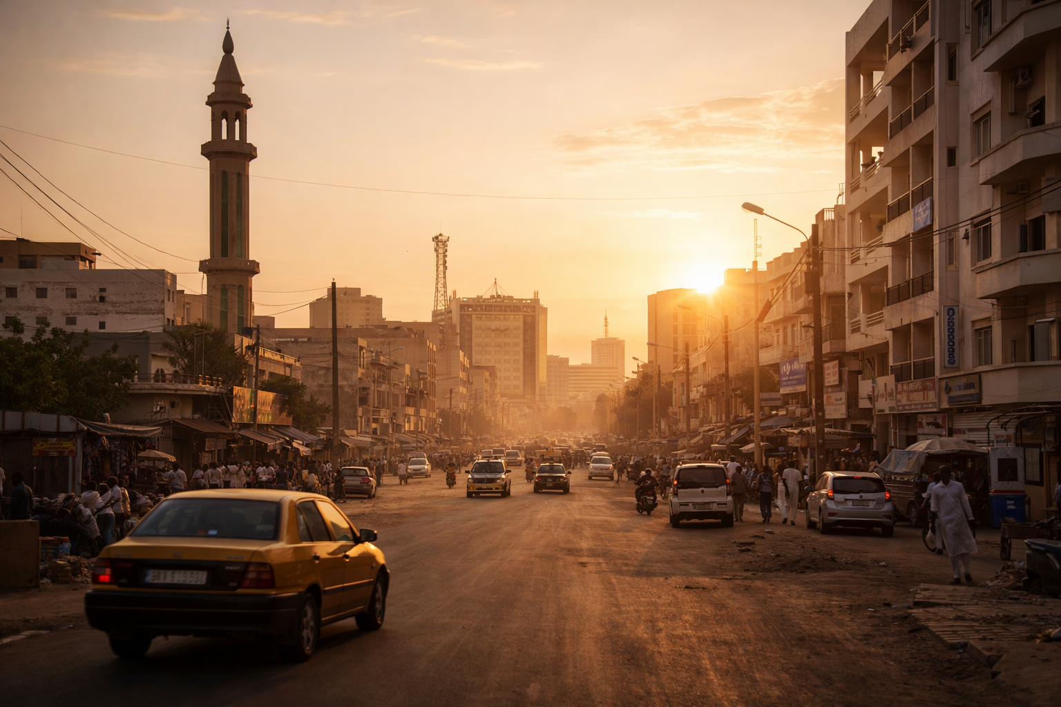 העיר נג'מנה עם רחובות ותושבים מקומיים ברקע