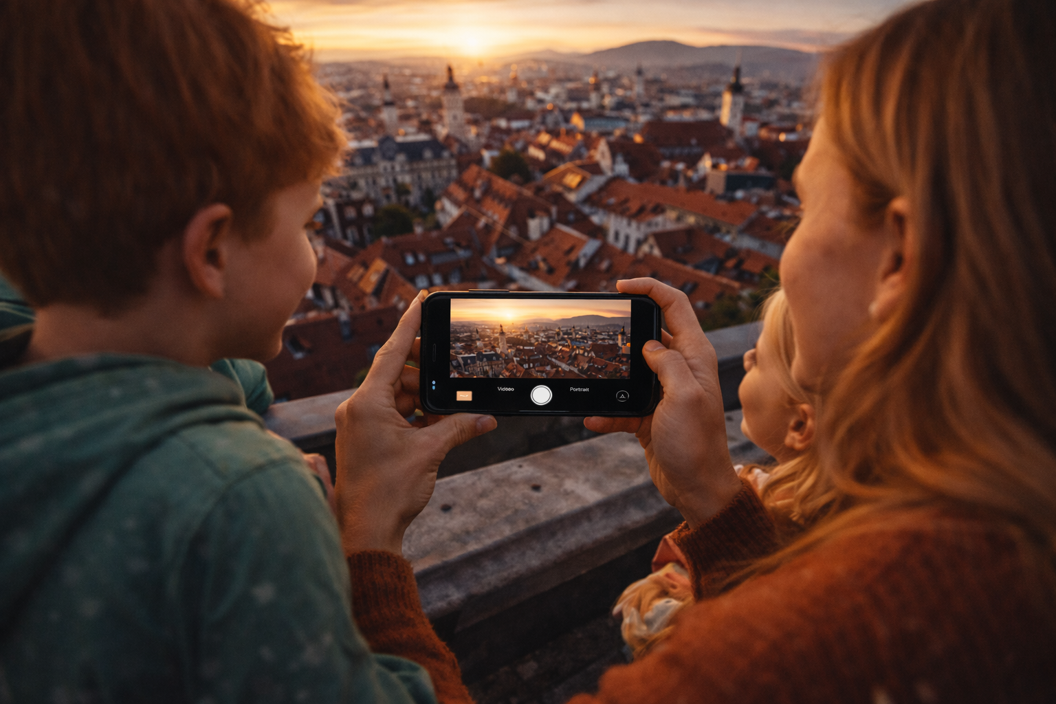Photographing Graz’s Old Town on a smartphone with an eSIM for traveling in Austria