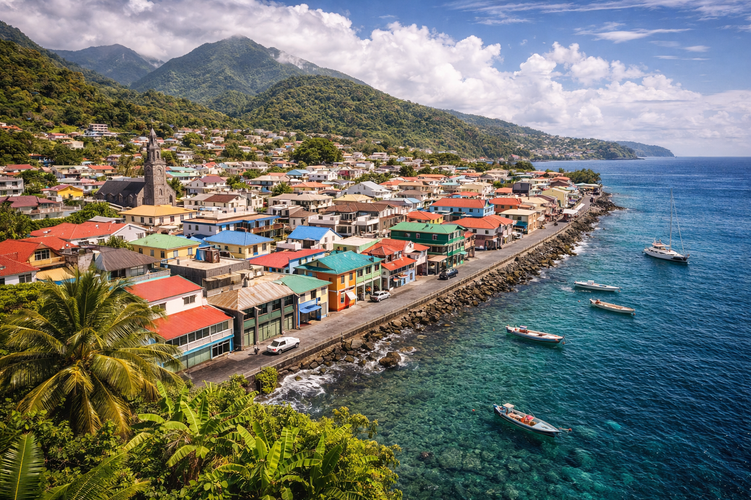 Miasto Roseau na wybrzeżu Dominiki