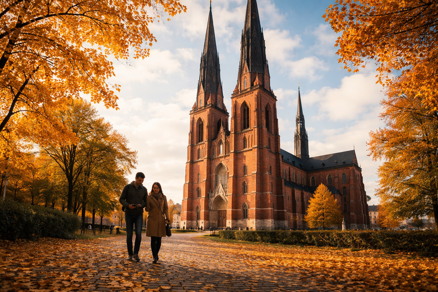 Uppsala Cathedral, with tourists in the background