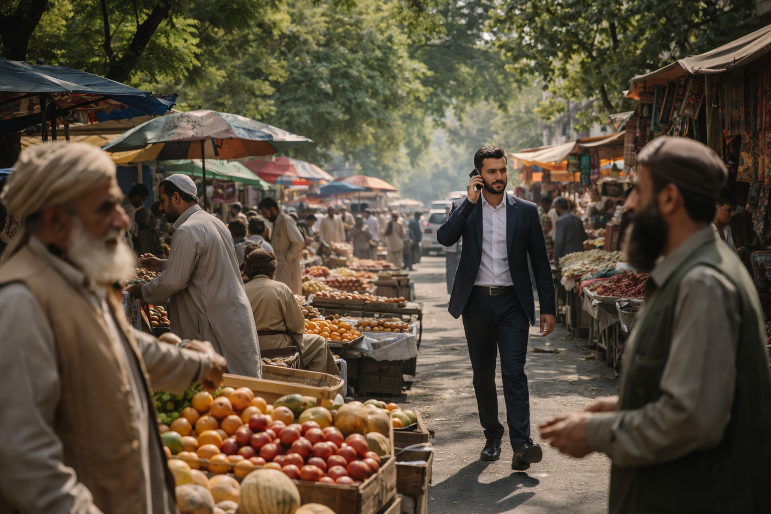 Jalalabad and a businesswoman with a smartphone