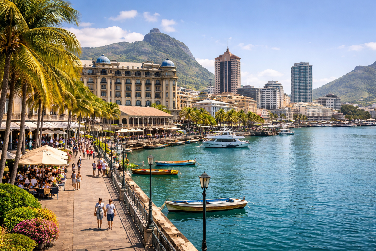 Port Louis in Mauritius with a waterfront, urban architecture, and the lively atmosphere of the capital