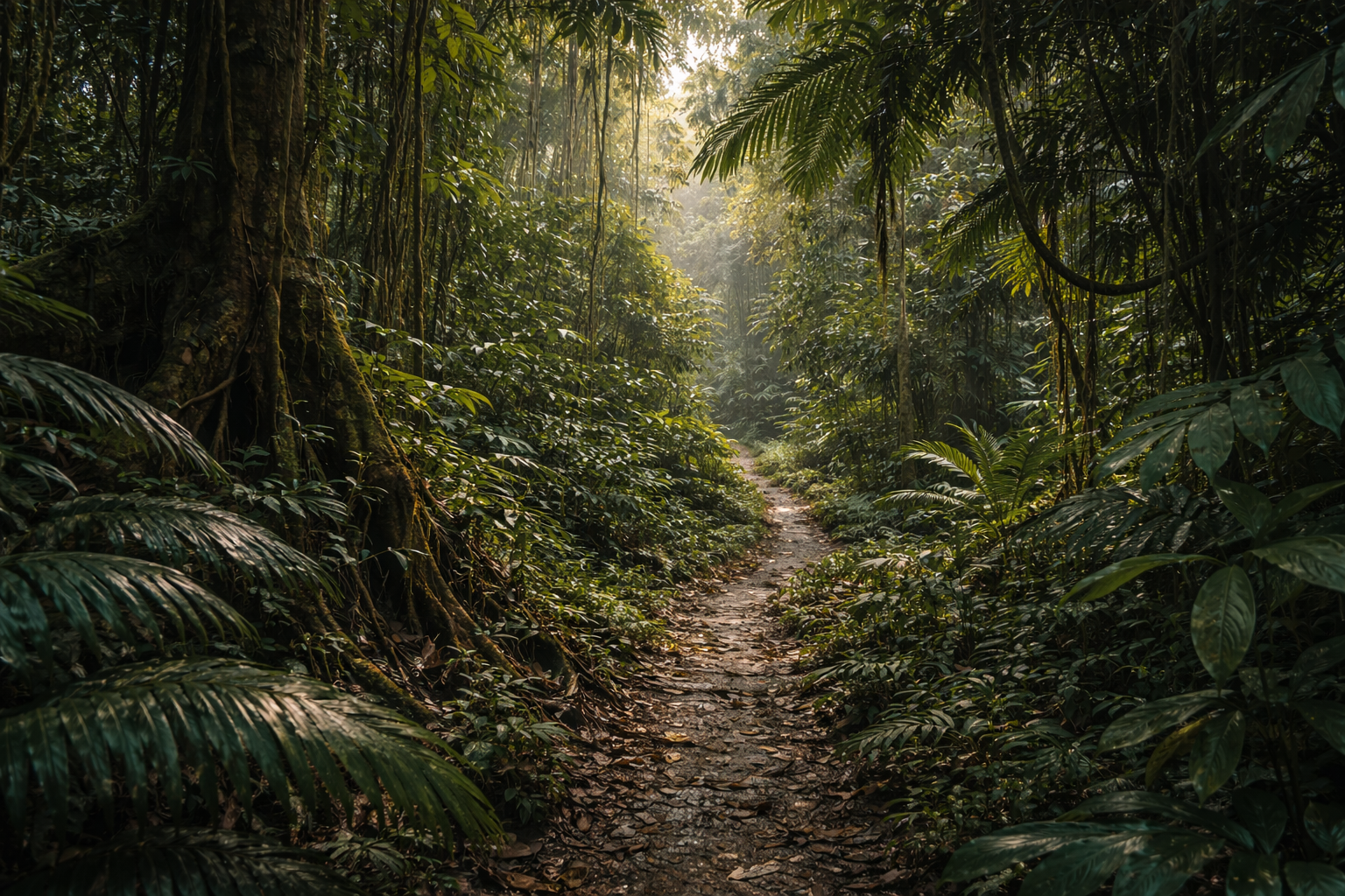 Takas džiunglėse Liberijoje tarp tankios augmenijos