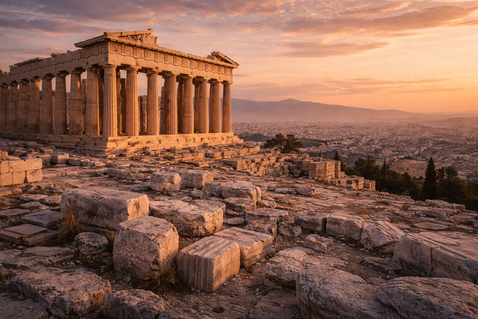 The Acropolis of Athens and the Parthenon against a panoramic city view