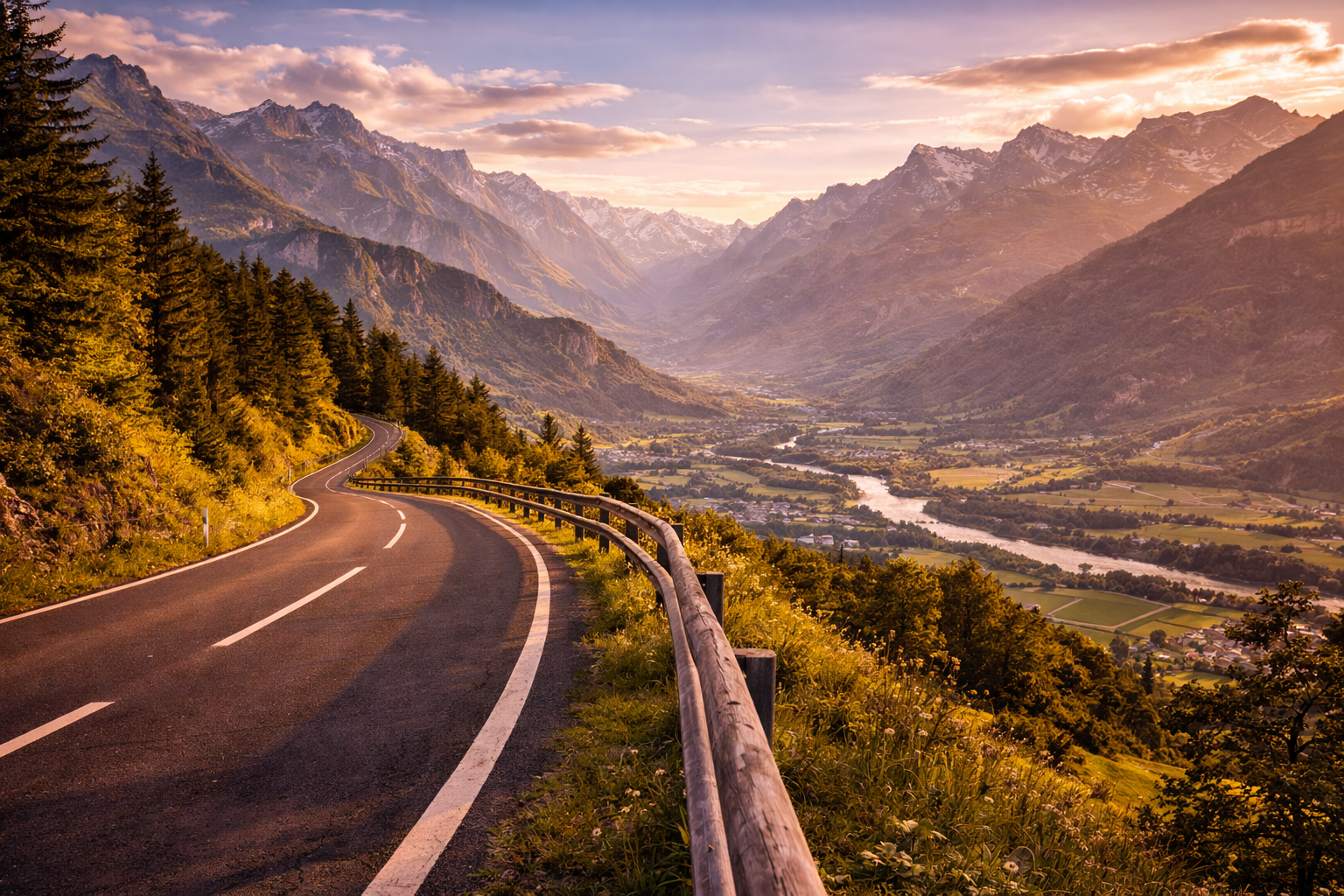 A scenic road overlooking the mountains and valleys of Liechtenstein